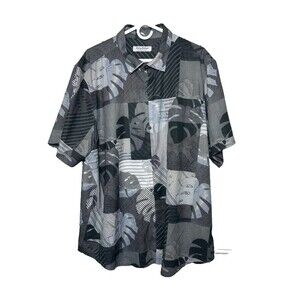 Tommy Bahama Button Down Shirt Men's XXL Gray Coast Patchwork
